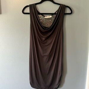 Black cowl neck tank mesh sequin back ruched sides XL
